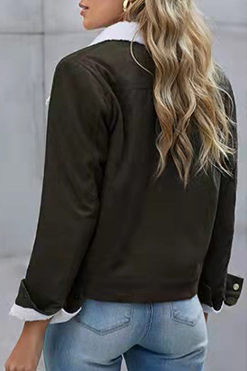 Kaynafashions - Street Solid Buckle Turndown Collar Outerwear