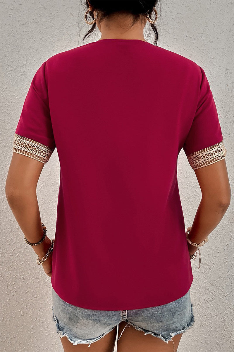 Kaynafashions - Casual Simplicity Solid Patchwork V Neck Tops(8 Colors)