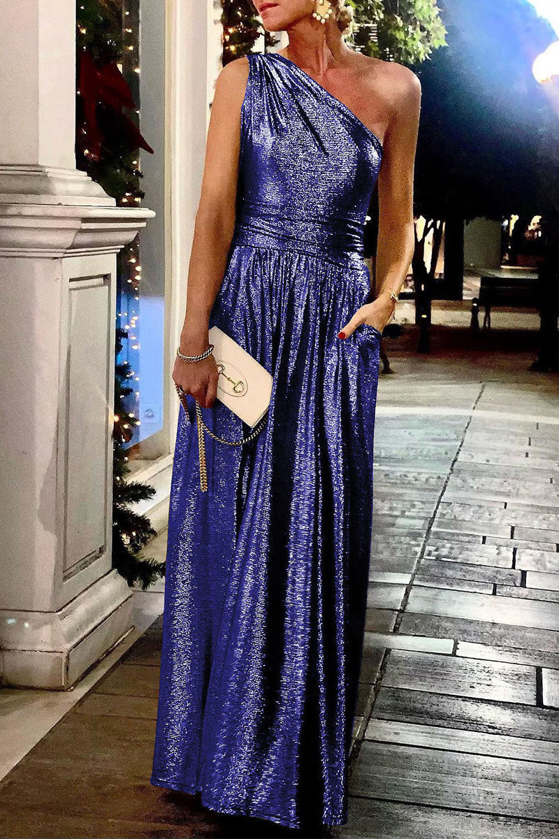Kaynafashions - Sexy Elegant Solid Bronzing Sequined Oblique Collar Evening Dress Dresses(4 Colors)