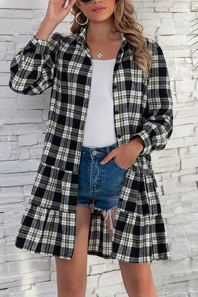 Kaynafashions - British Style Plaid Print Patchwork Turndown Collar Dresses(3 colors)