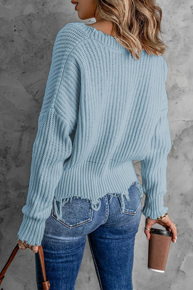 Kaynafashions - Fashion Solid Tassel V Neck Sweaters(8 Colors)