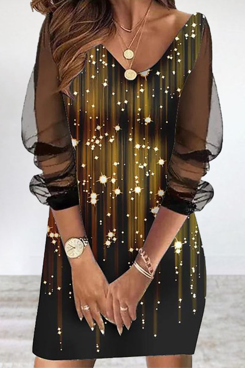 Kaynafashions - Print Hollowed Out O Neck Pencil Skirt Dresses(5 Colors)