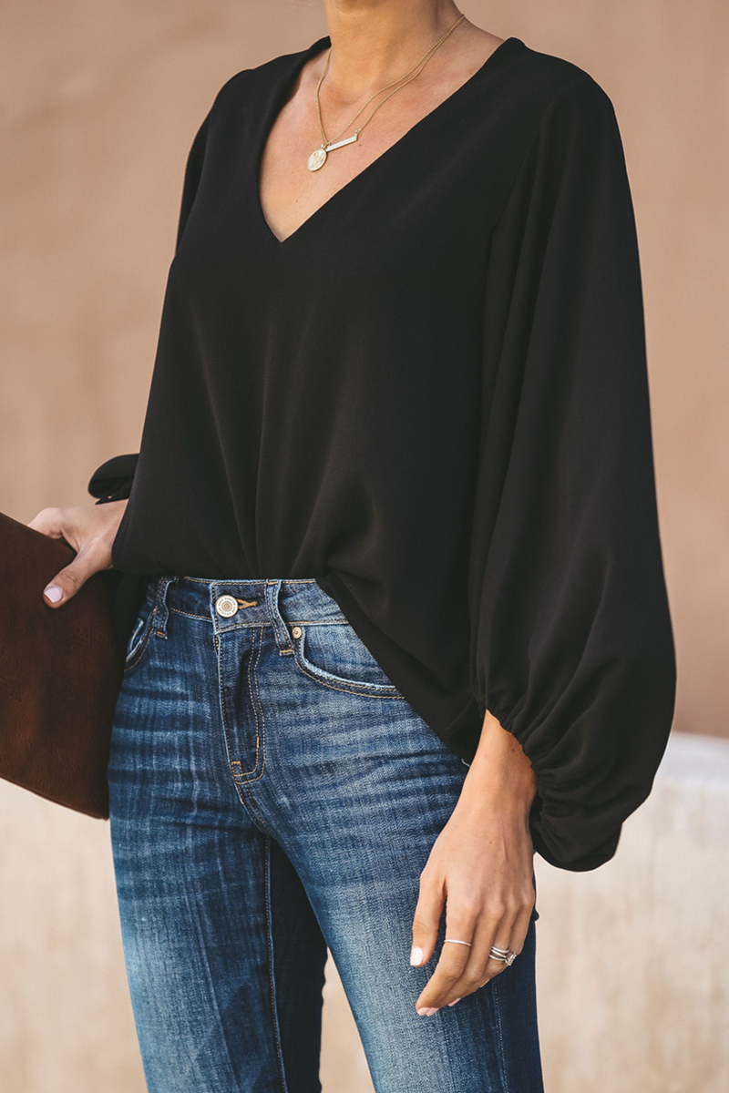 Kaynafashions - Fashion Elegant Solid Patchwork V Neck Tops(3 Colors)
