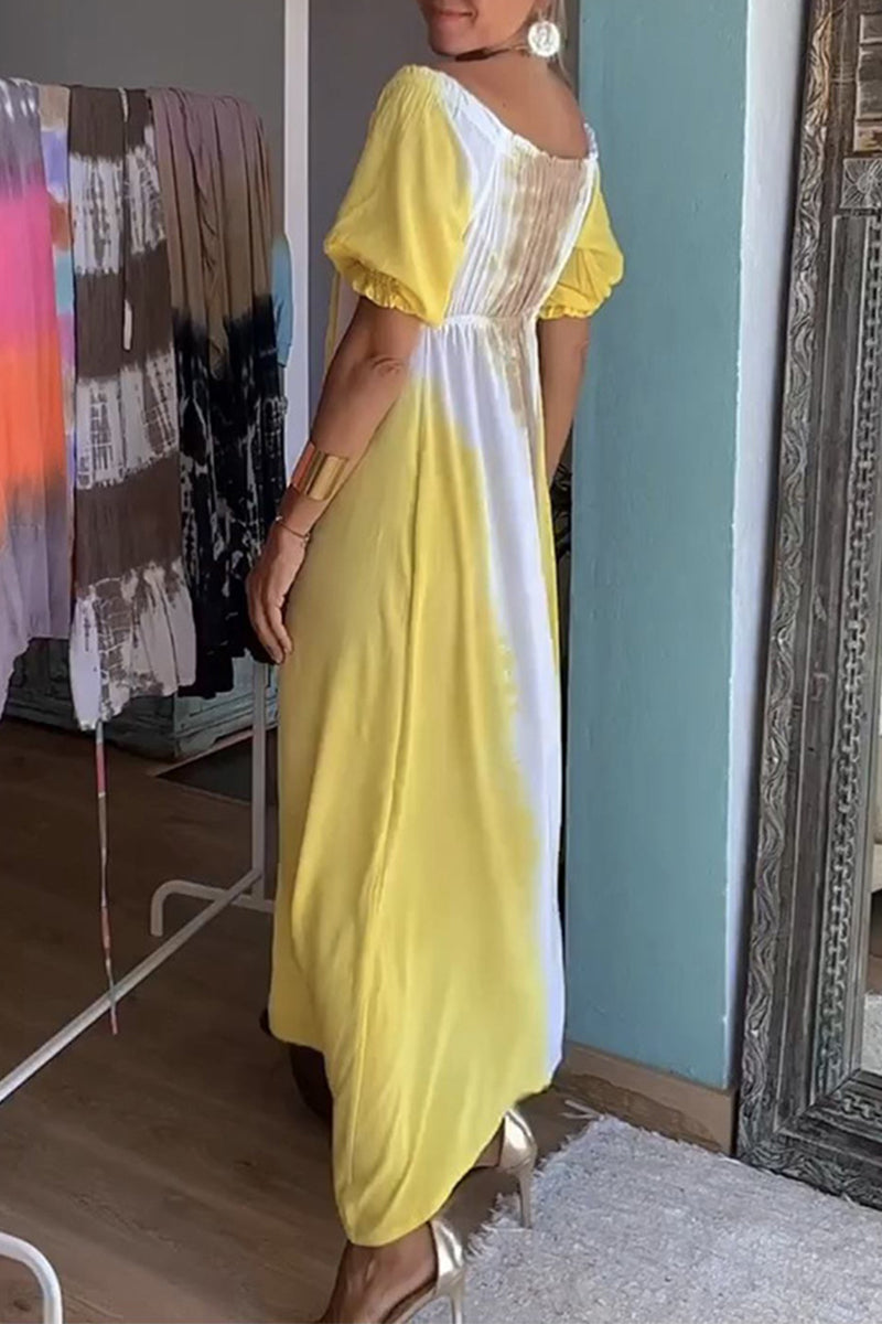 Kaynafashions - Sexy Print Frenulum V Neck Irregular Dress Dresses