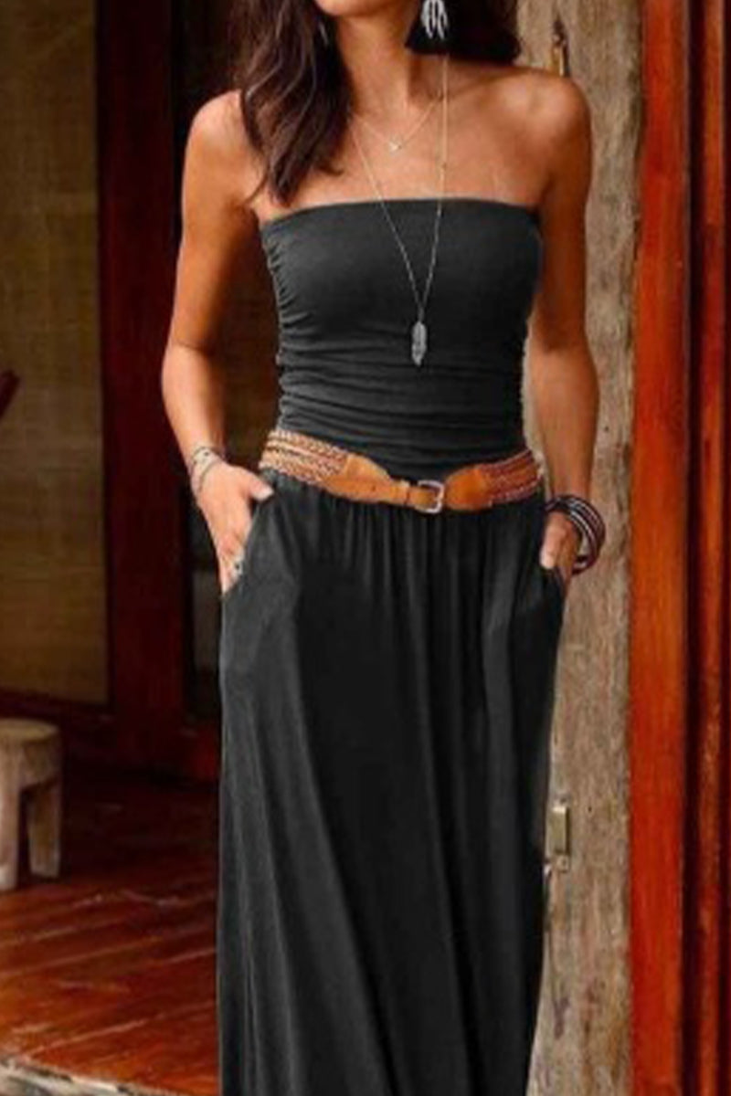 Kaynafashions - Sweet Print Patchwork Strapless Waist Skirt Dresses(7 Colors)