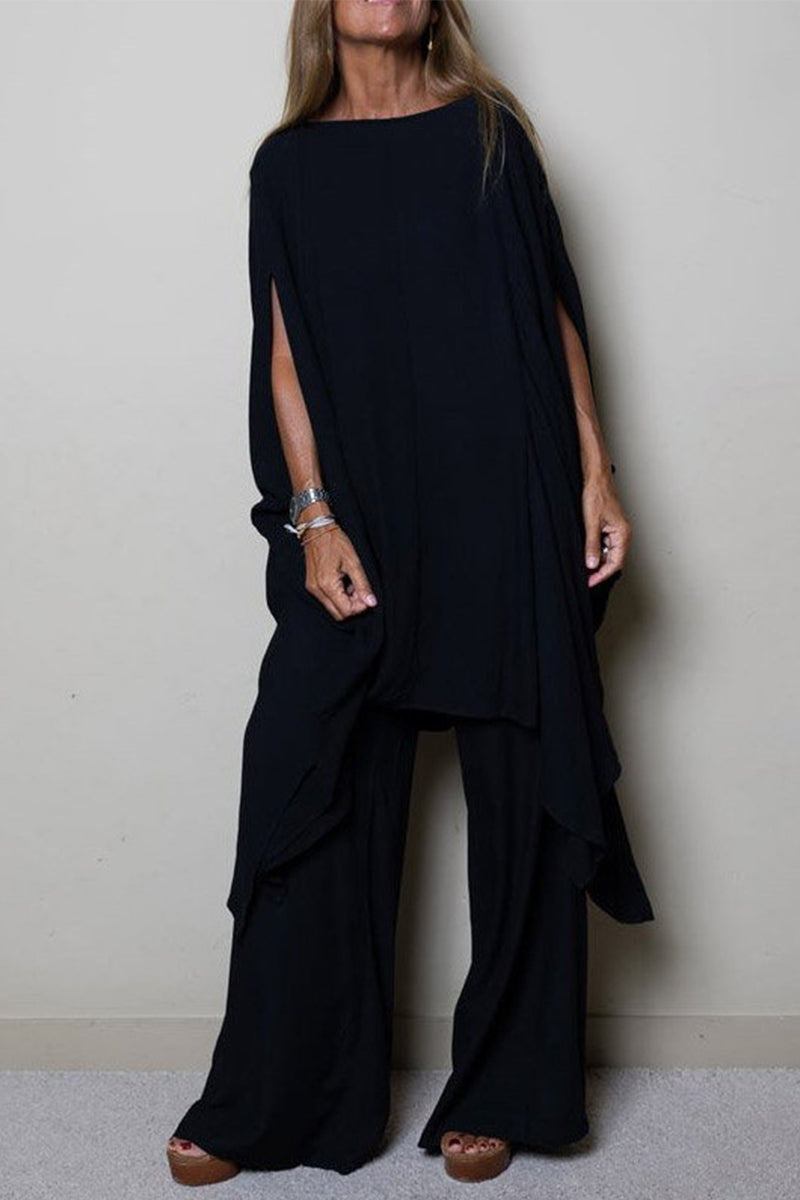 Kaynafashions - Casual Solid Solid Color O Neck Long Sleeve Two Pieces