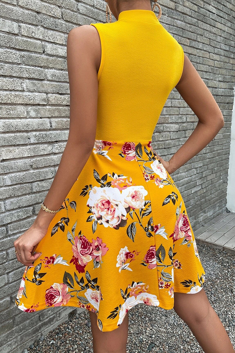 Kaynafashions - Sweet Elegant Print Patchwork With Bow O Neck A Line Dresses(5 Colors)