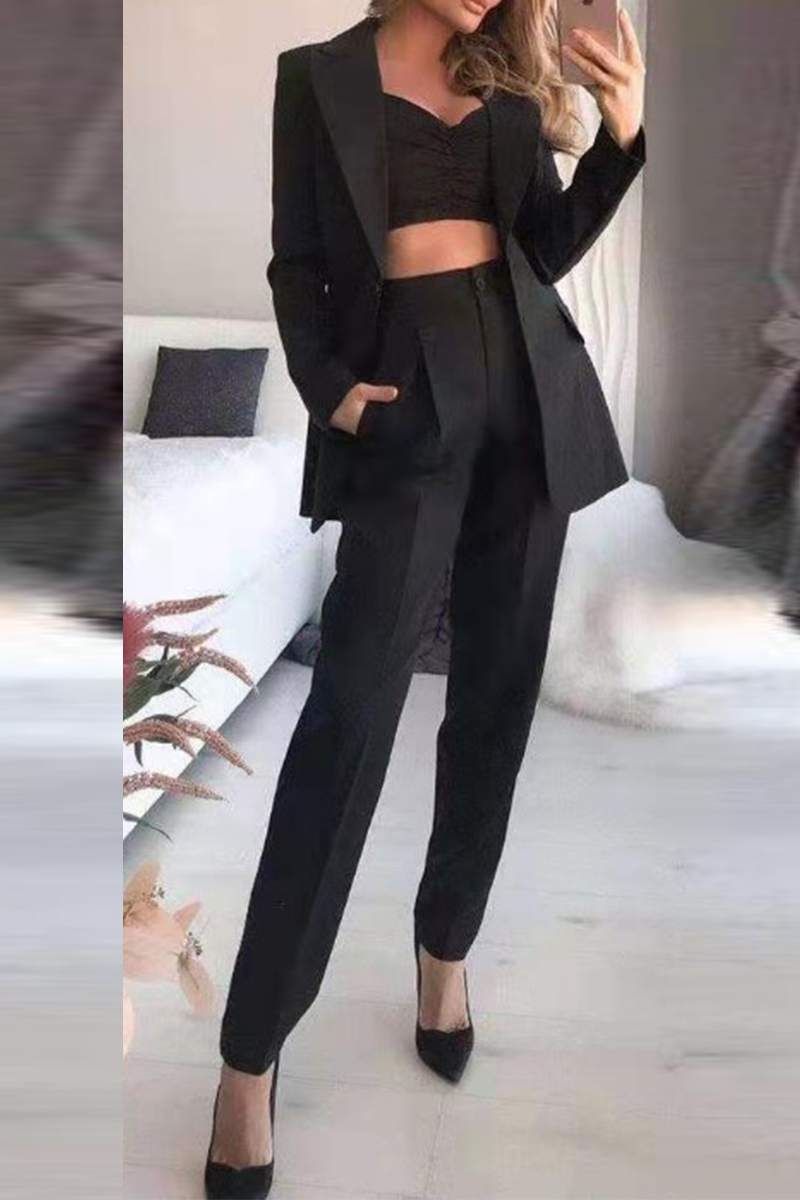 Kaynafashions - Fashion Solid Patchwork Turndown Collar Long Sleeve Three Pieces(4 Colors)
