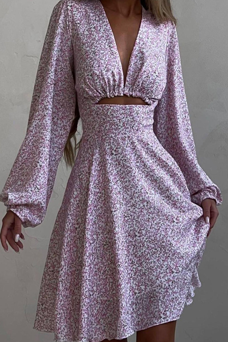 Kaynafashions - Elegant Floral Hollowed Out V Neck A Line Dresses