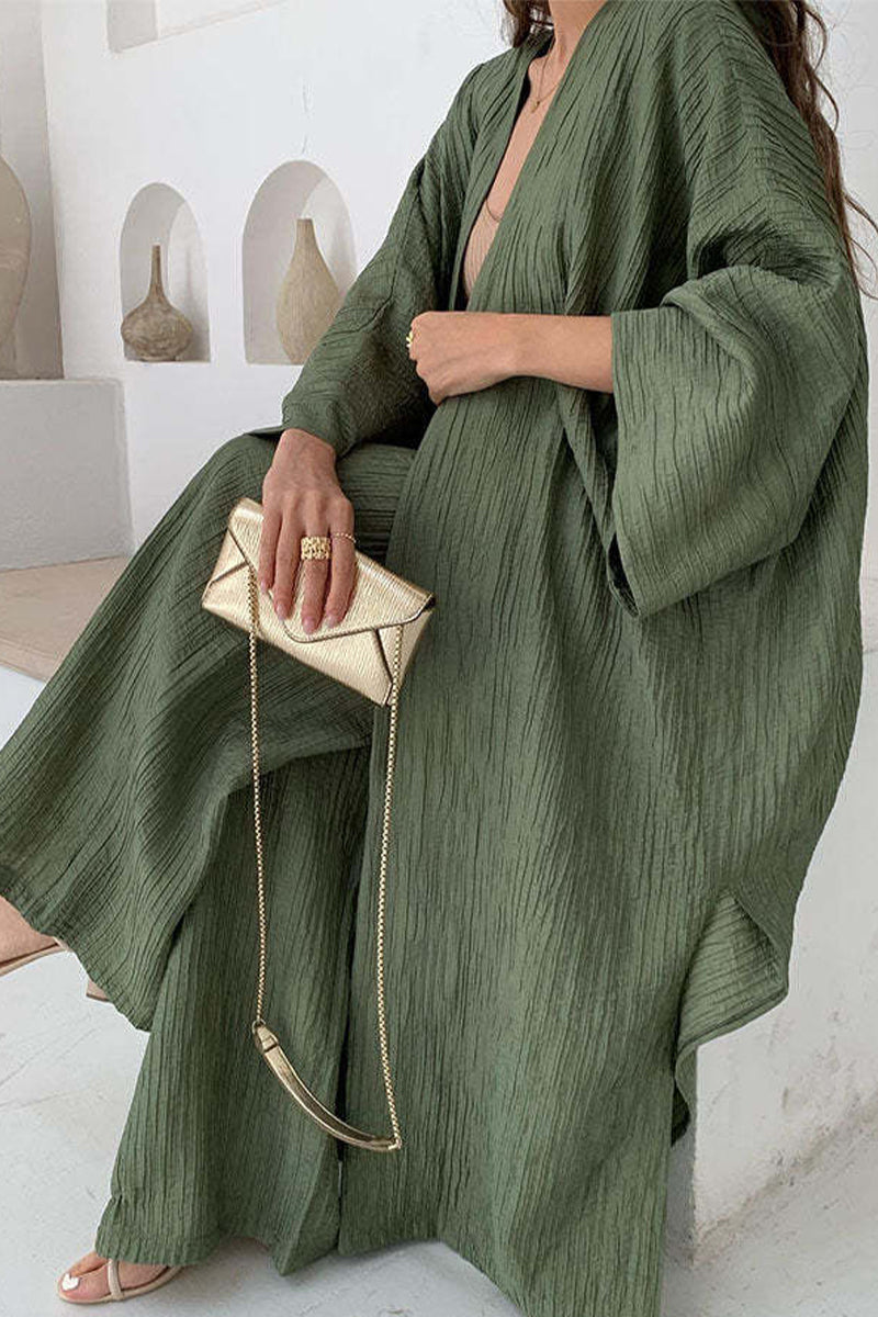 Kaynafashions - Casual Simplicity Solid Fold Cardigan Collar Long Sleeve Two Pieces