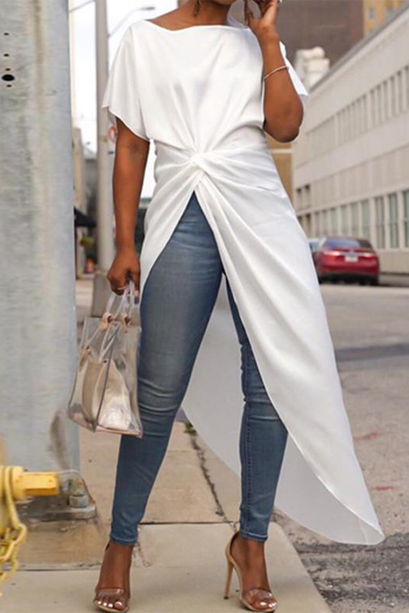 Kaynafashions - Casual Solid Asymmetrical O Neck Irregular Dress Dresses