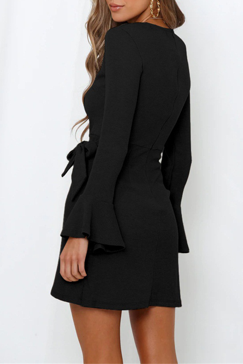 Kaynafashions - Casual Solid Flounce O Neck Irregular Dress Dresses(4 colors)