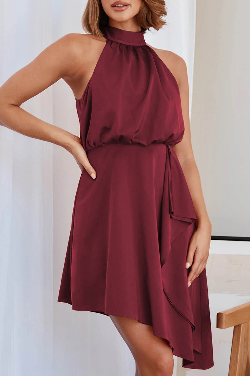Kaynafashions - Celebrities Elegant Solid Asymmetrical Halter Irregular Dress Dresses