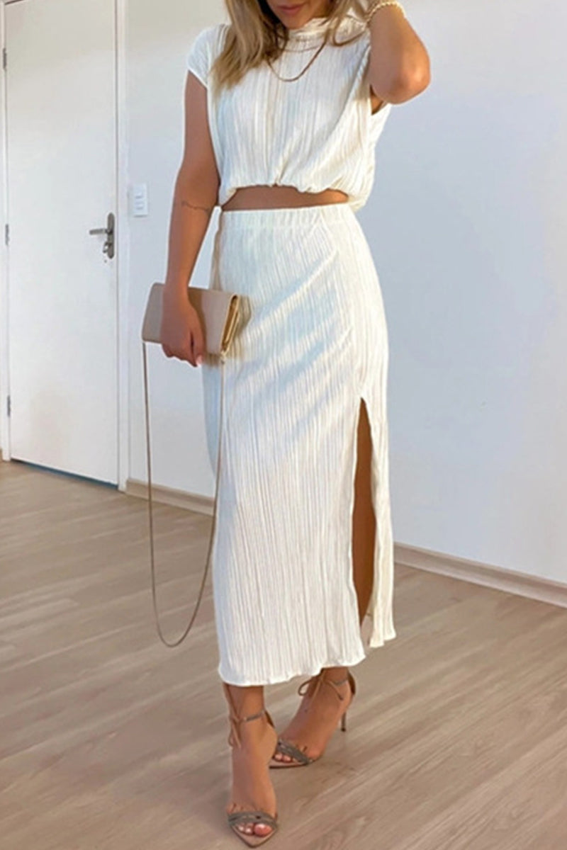 Kaynafashions - Sweet Elegant Solid Slit Fold Half A Turtleneck Two Pieces(5 Colors)