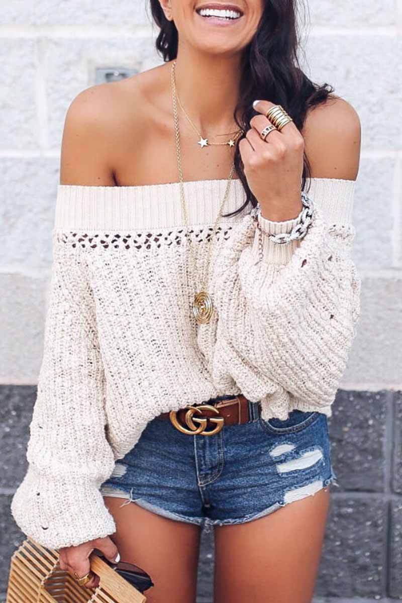 Kaynafashions - Street Solid Patchwork Off the Shoulder Tops