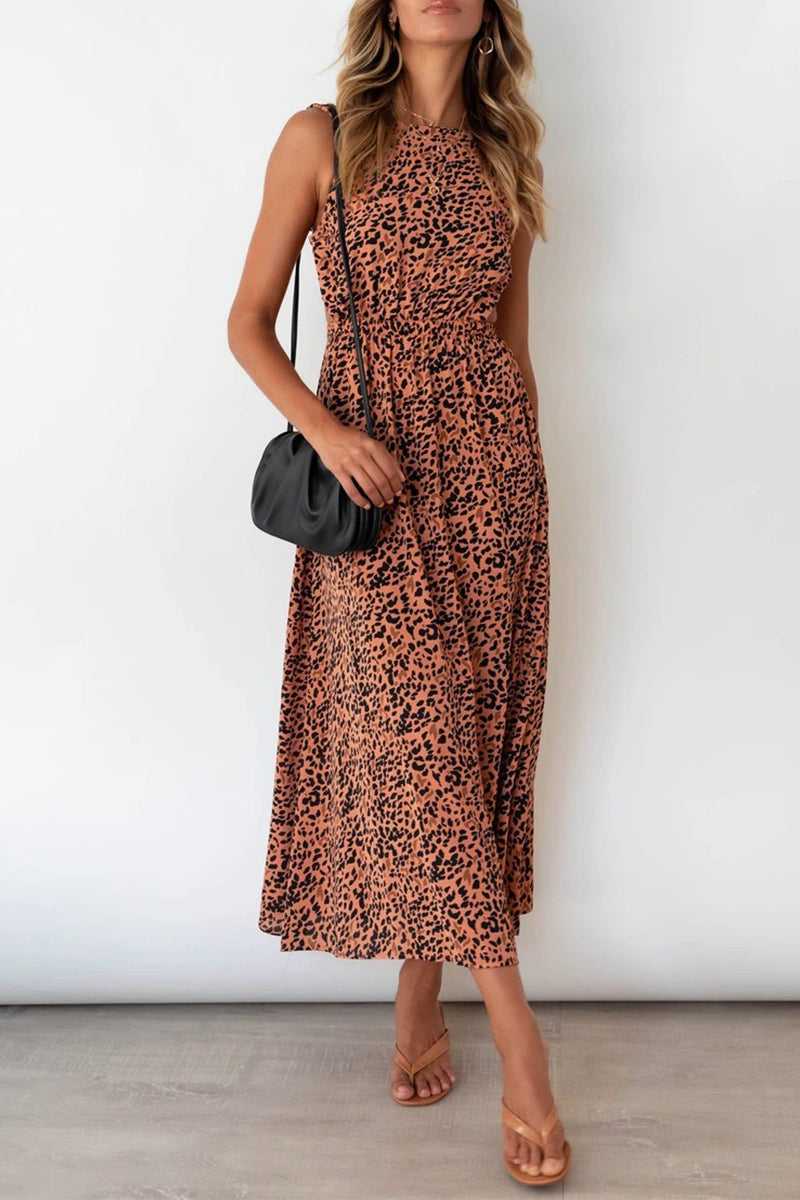 Kaynafashions - Sexy College Animal Print Print Backless Halter A Line Dresses