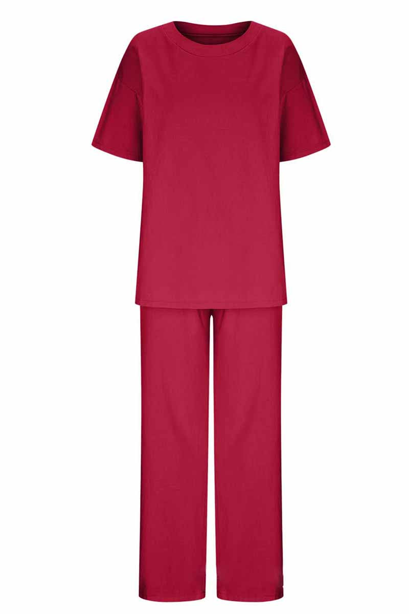 Kaynafashions - Casual Living Solid O Neck Short Sleeve Two Pieces(11 Colors)