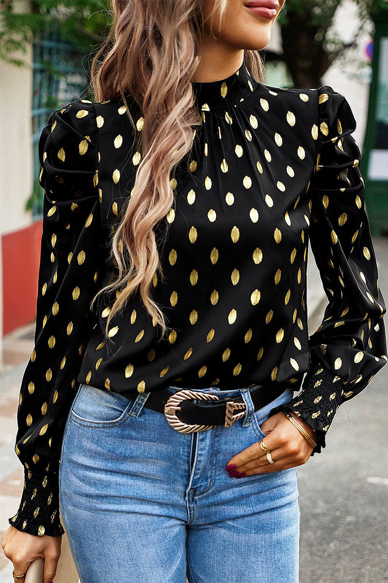 Kaynafashions - Elegant Polka Dot Fold Half A Turtleneck Tops