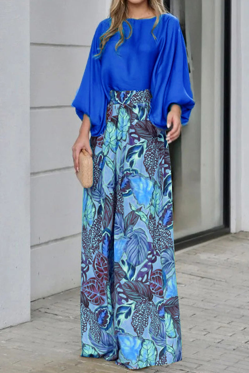 Kaynafashions - Casual Street Floral Patchwork O Neck Three Quarter Two Pieces