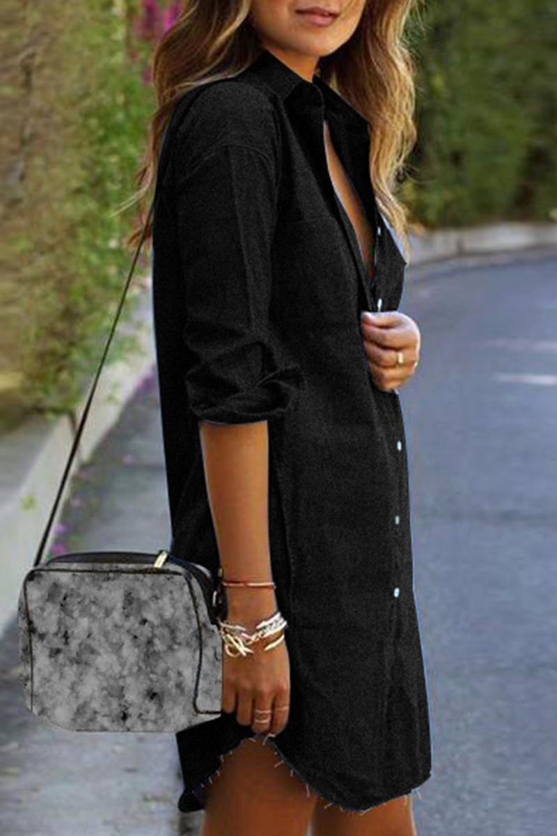 Kaynafashions - Casual Solid Patchwork Turndown Collar Shirt Dress Dresses(4 colors)