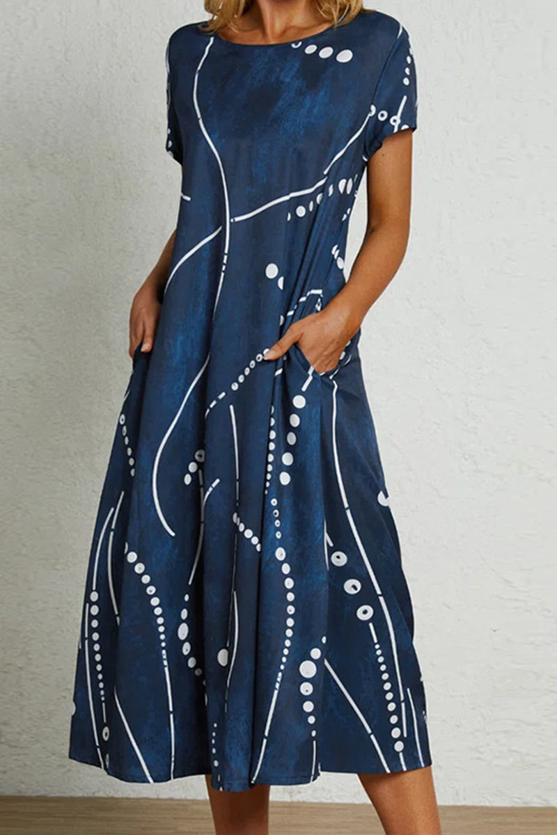 Kaynafashions - Casual College Print Pocket O Neck A Line Short Sleeve Dress