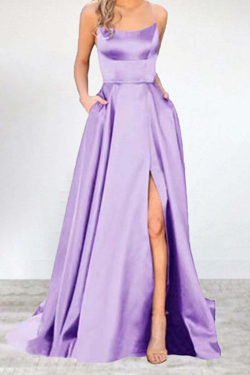 Kaynafashions - Sexy Formal Solid High Opening U Neck Evening Dress Dresses(16 Colors)