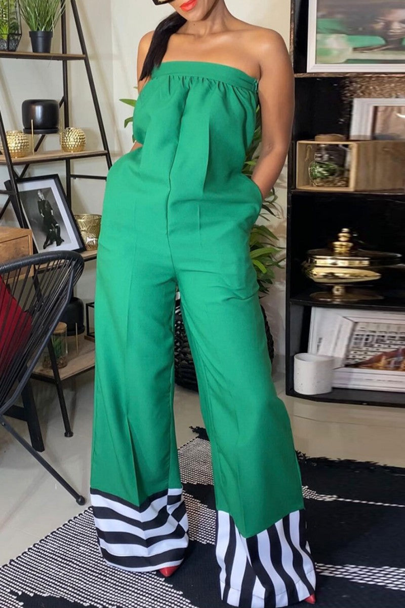 Kaynafashions - Casual Solid Patchwork Backless Strapless Regular Jumpsuits