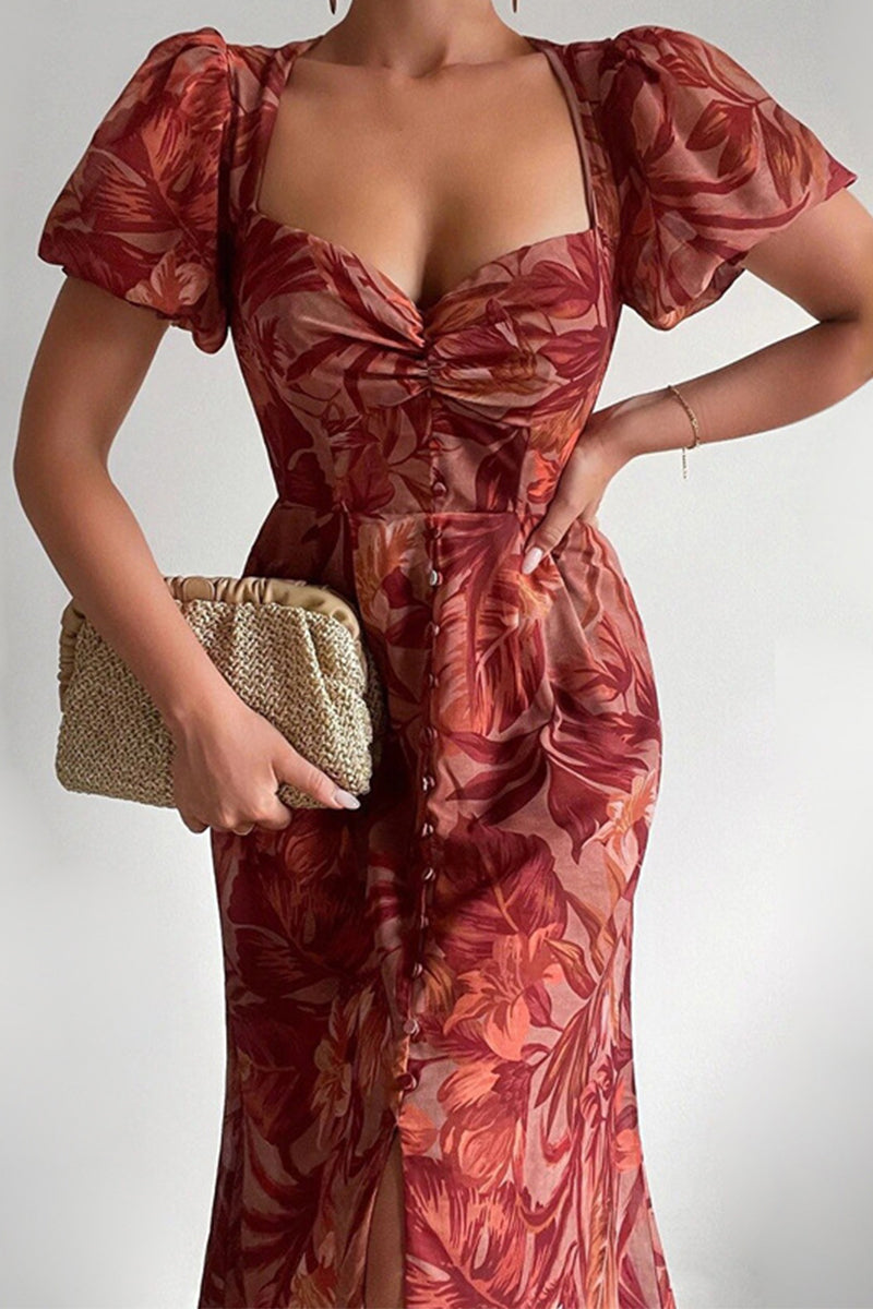 Kaynafashions - Sweet Elegant Print Printing V Neck A Line Dresses(6 Colors)