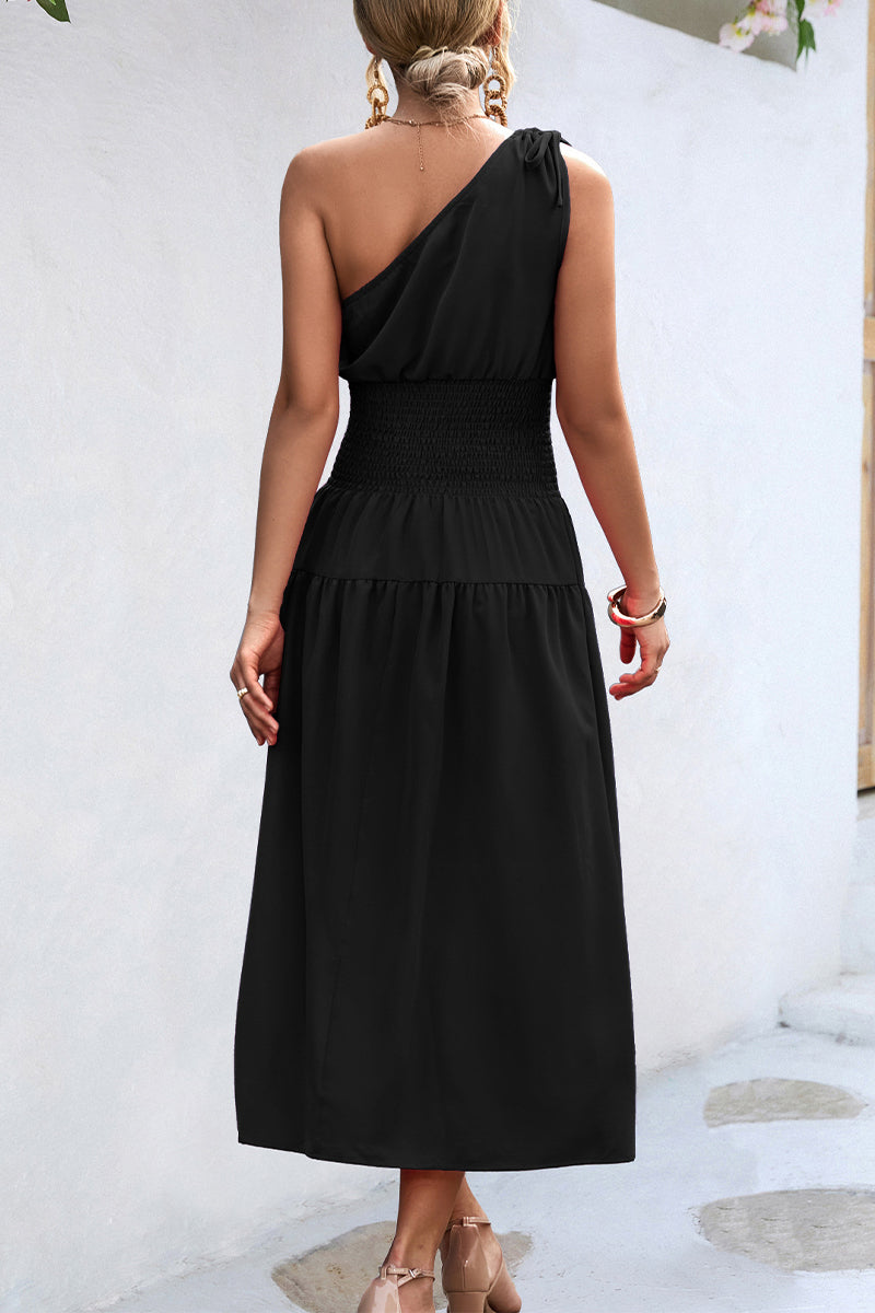 Kaynafashions - Casual Simplicity Solid Frenulum Oblique Collar Waist Skirt Dresses