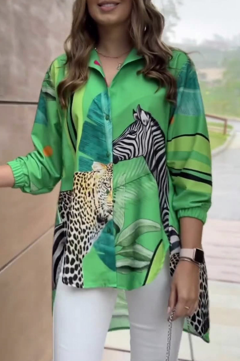 Kaynafashions - Print Patchwork Turndown Collar Tops