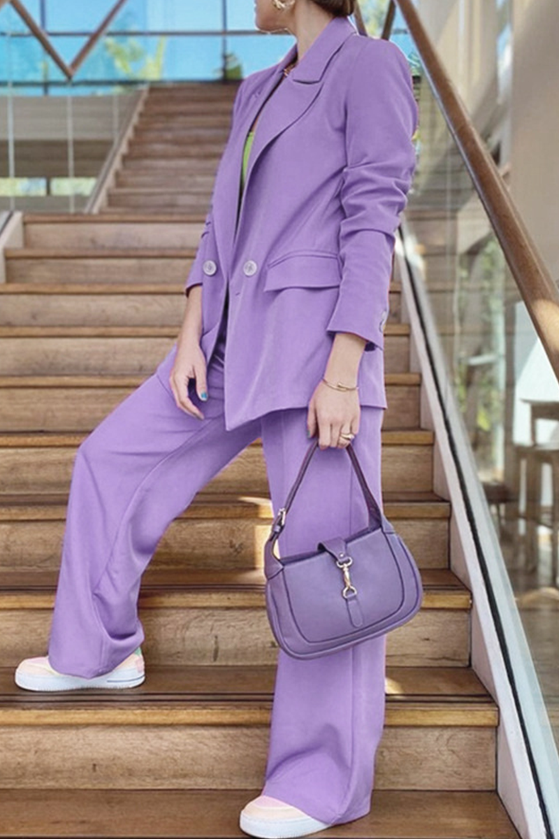 Kaynafashions - Casual Solid Patchwork Turndown Collar Long Sleeve Two Pieces