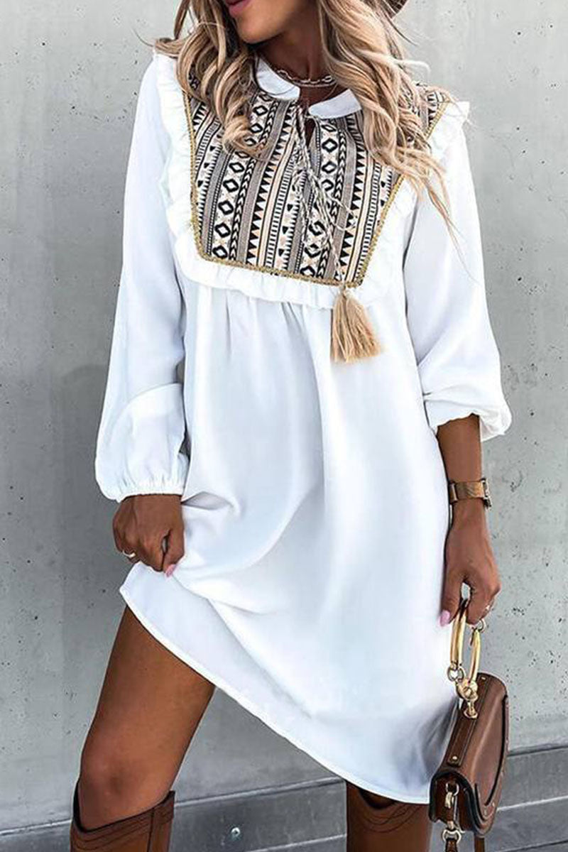 Kaynafashions - Fashion Street Print Patchwork O Neck Princess Dresses(3 Colors)