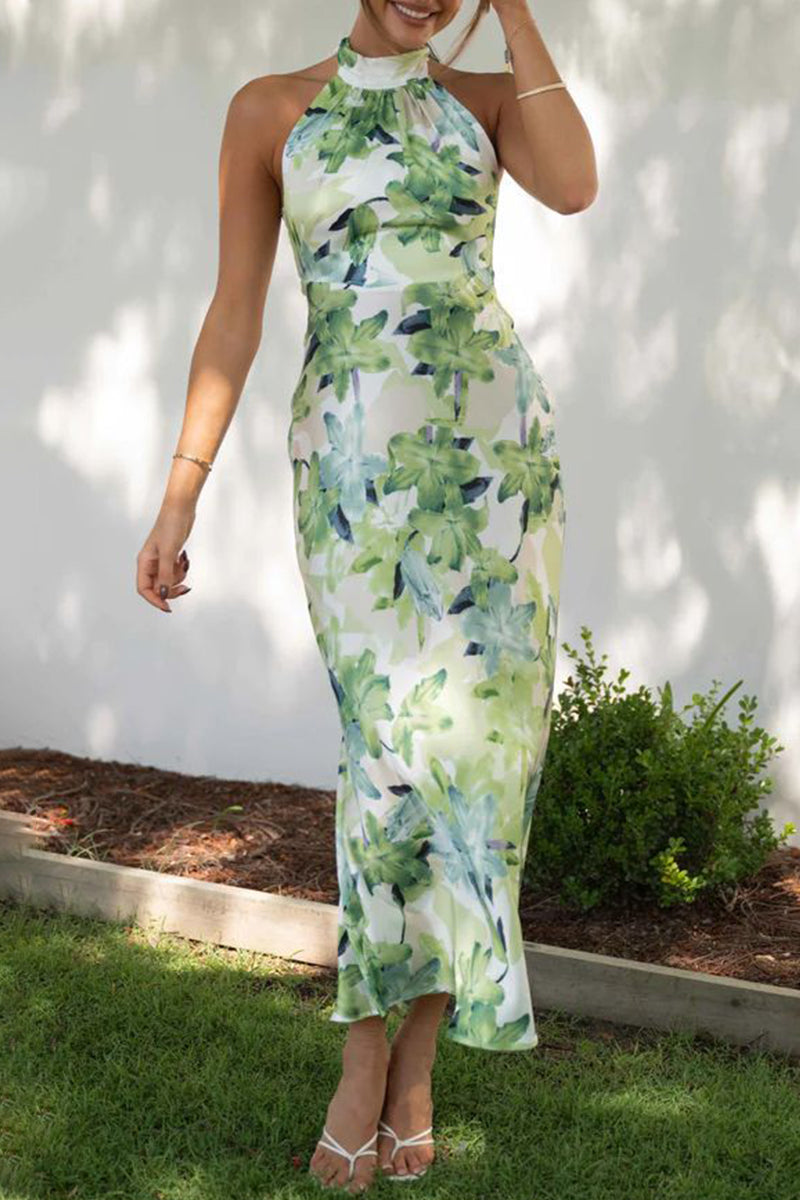 Kaynafashions - Celebrities Elegant Floral Bandage Halter A Line Dresses