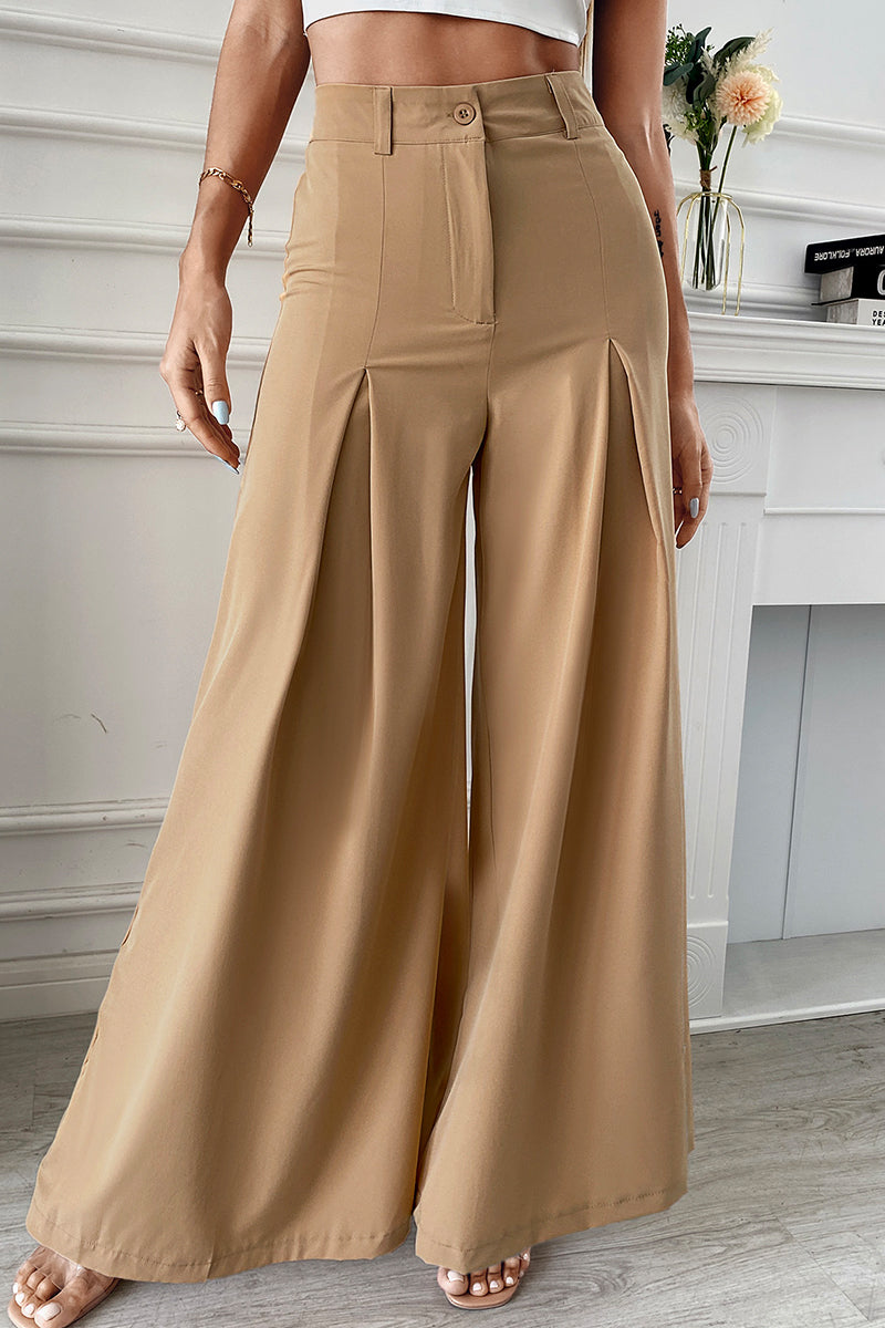 Kaynafashions - Elegant Solid Fold Loose Wide Leg Solid Color Bottoms(No Belt)