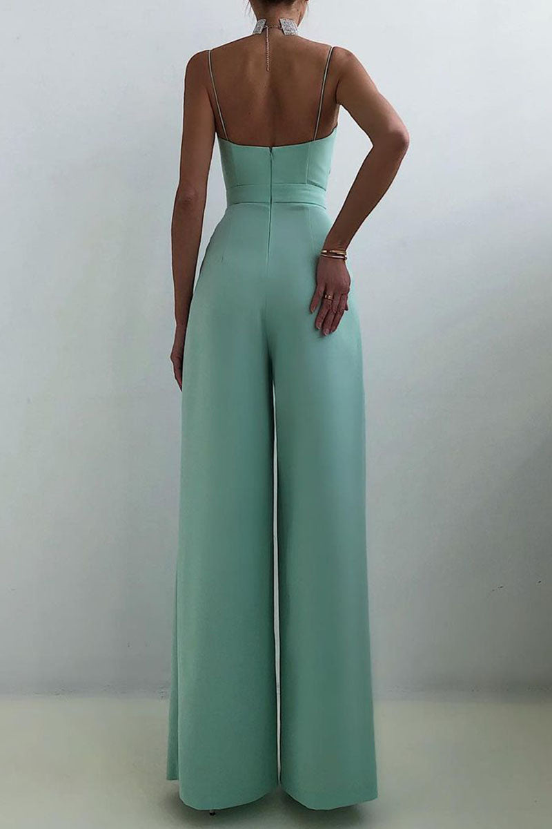 Kaynafashions - Fashion Casual Solid Patchwork V Neck Loose Jumpsuits(6 Colors)