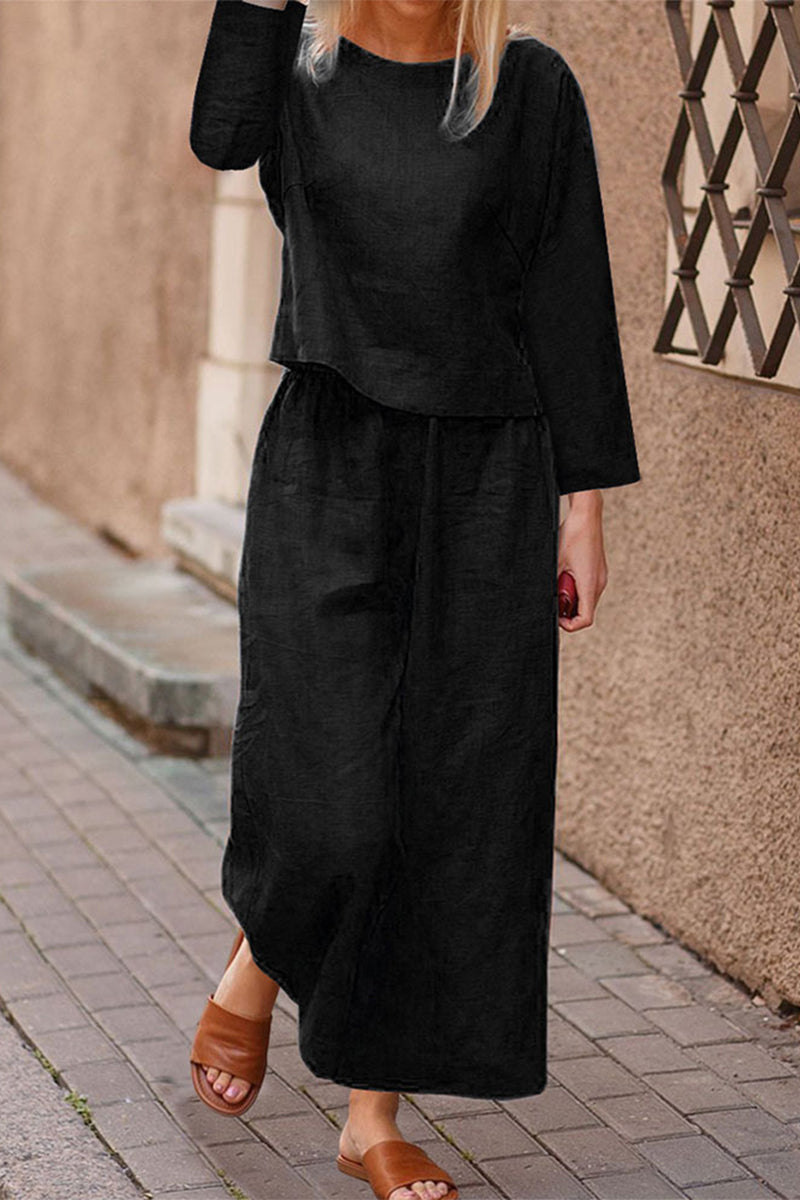 Kaynafashions - Casual Solid Color O Neck Long Sleeve Two Pieces(5 Colors)