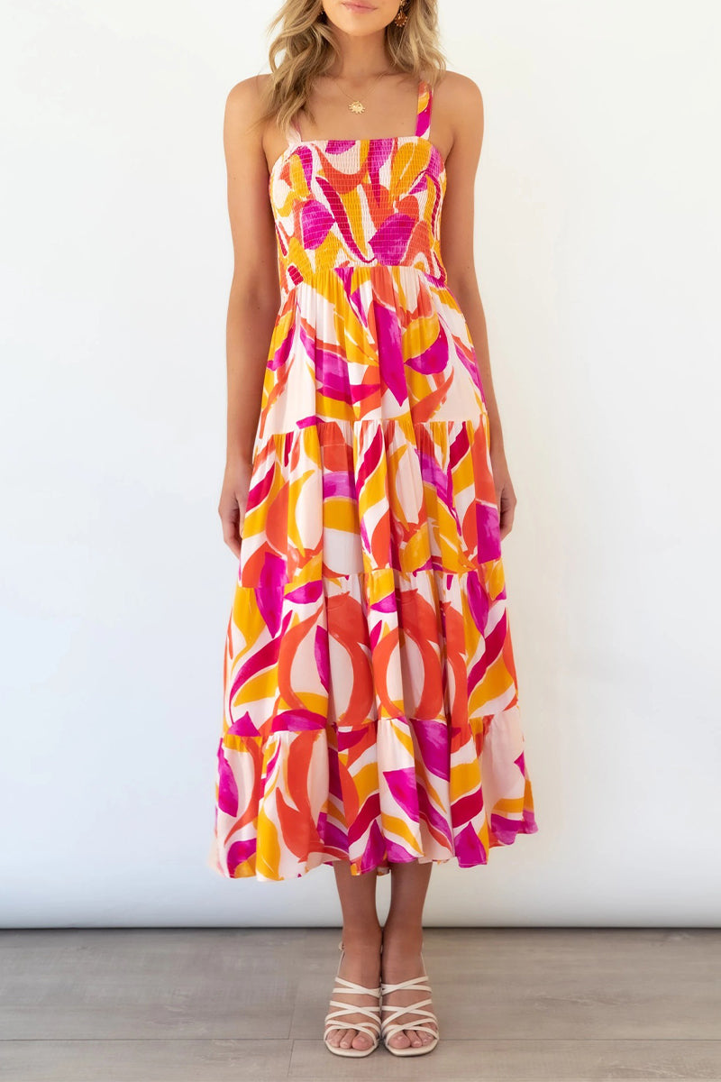 Kaynafashions - Fashion Street Dot Patchwork Spaghetti Strap Printed Dresses(22 Colors)