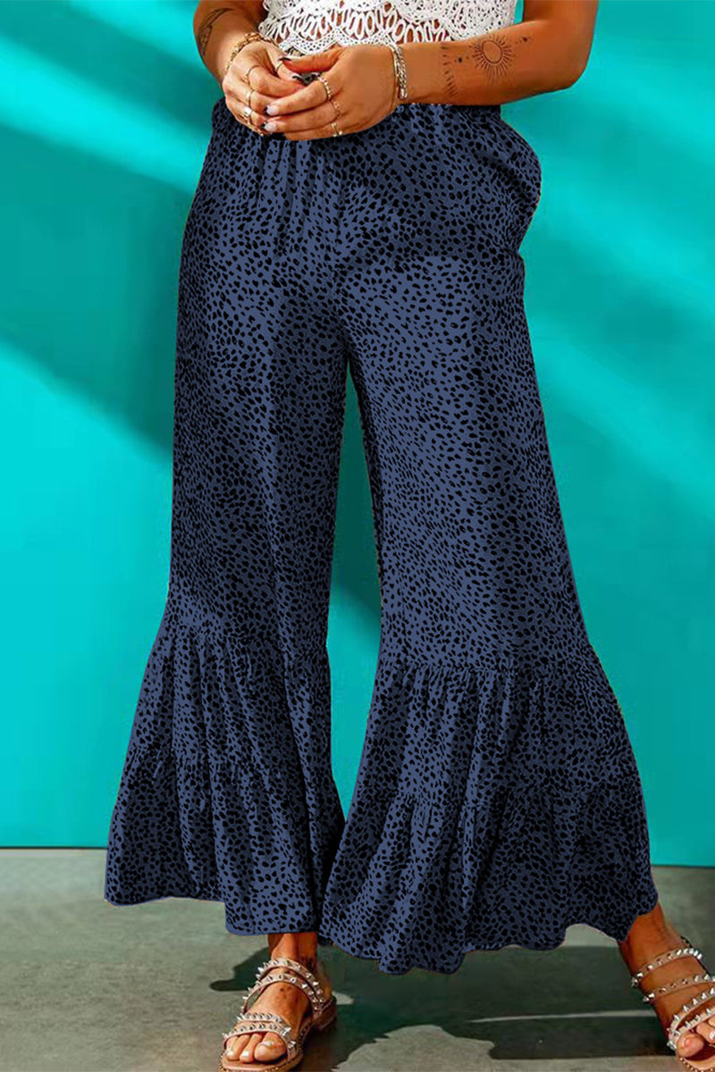 Kaynafashions - Elegant Printing Loose Mid Waist Wide Leg Full Print Bottoms(7 Colors)
