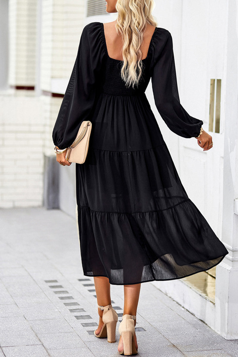 Kaynafashions - Celebrities Elegant Solid Patchwork Square Collar A Line Dresses