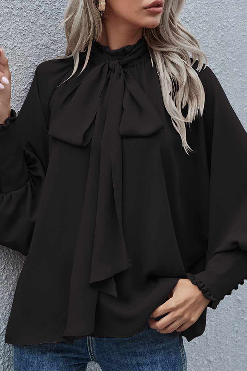 Kaynafashions - Elegant Solid With Bow O Neck Tops