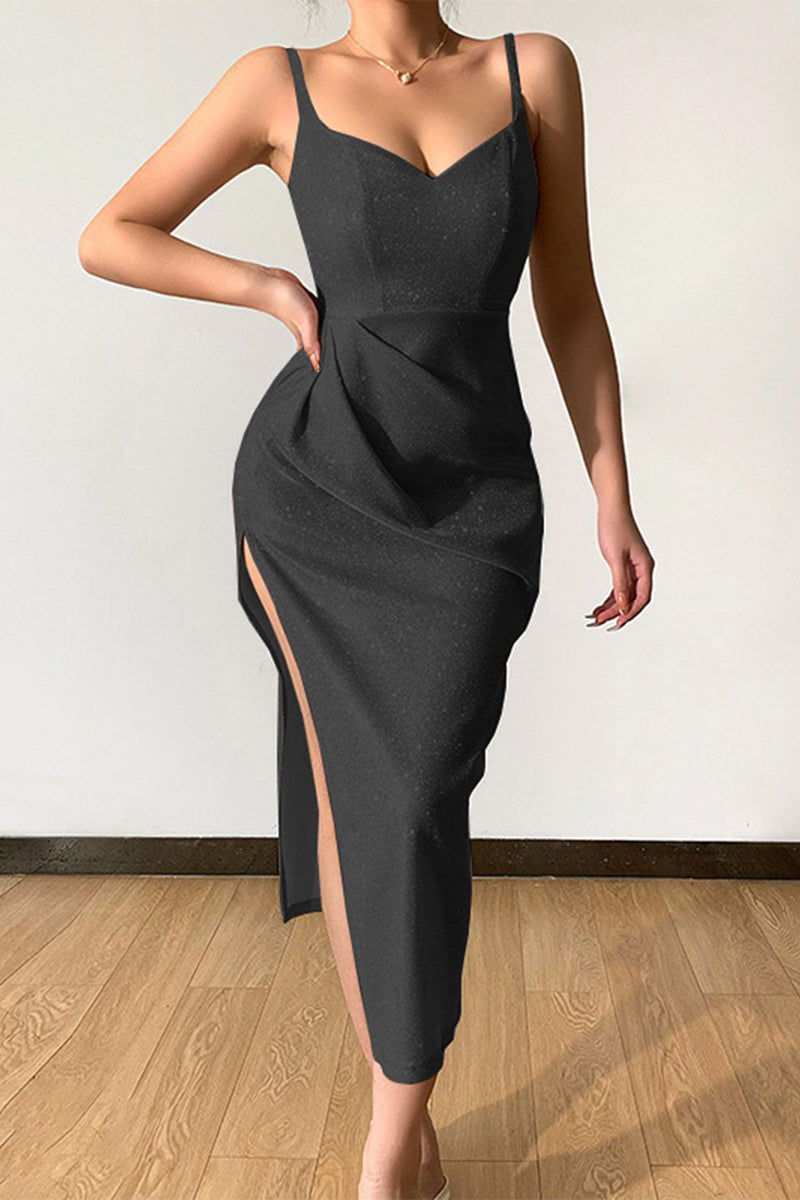 Kaynafashions - Sexy Elegant Solid Sequins Sequined V Neck Sling Dress Dresses(8 Colors)