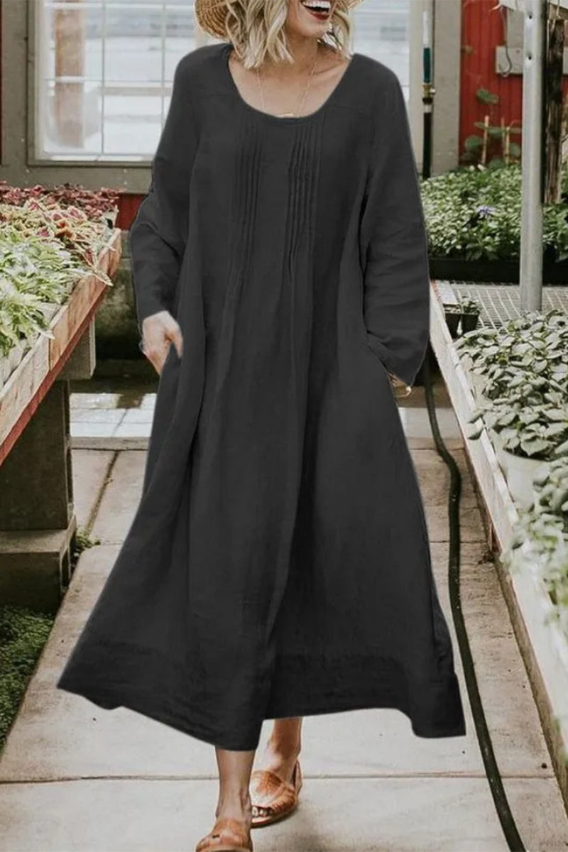 Kaynafashions - College Solid Pocket O Neck A Line Dresses(5 Colors)