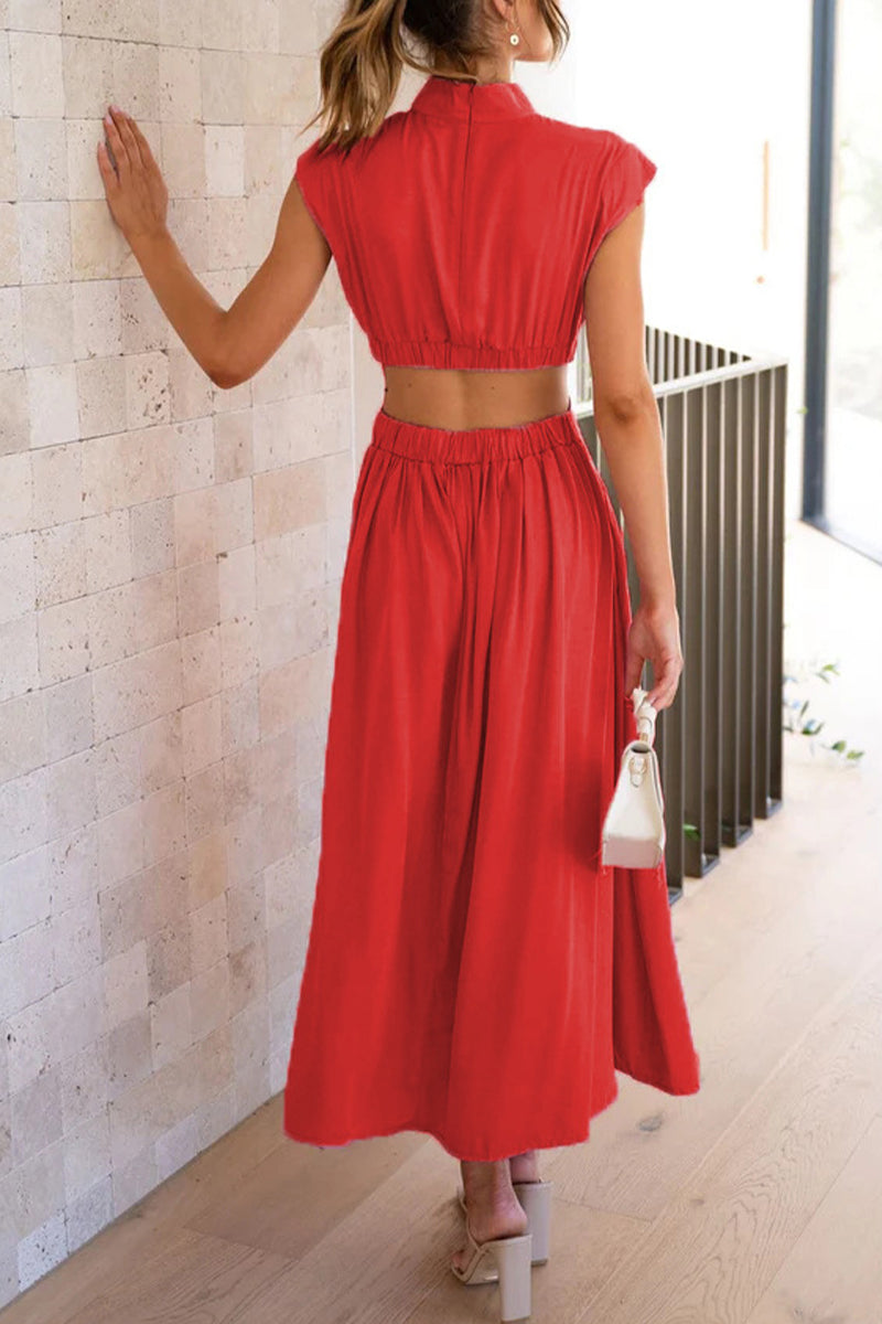Kaynafashions - Sweet Elegant Solid Hollowed Out Mandarin Collar A Line Dresses(8 Colors)