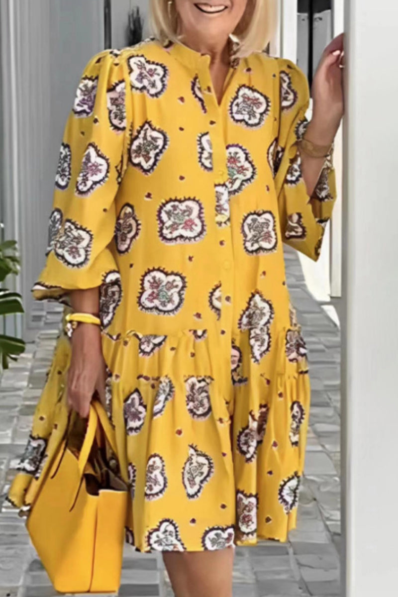 Kaynafashions - Casual College Print Buttons O Neck A Line Dresses