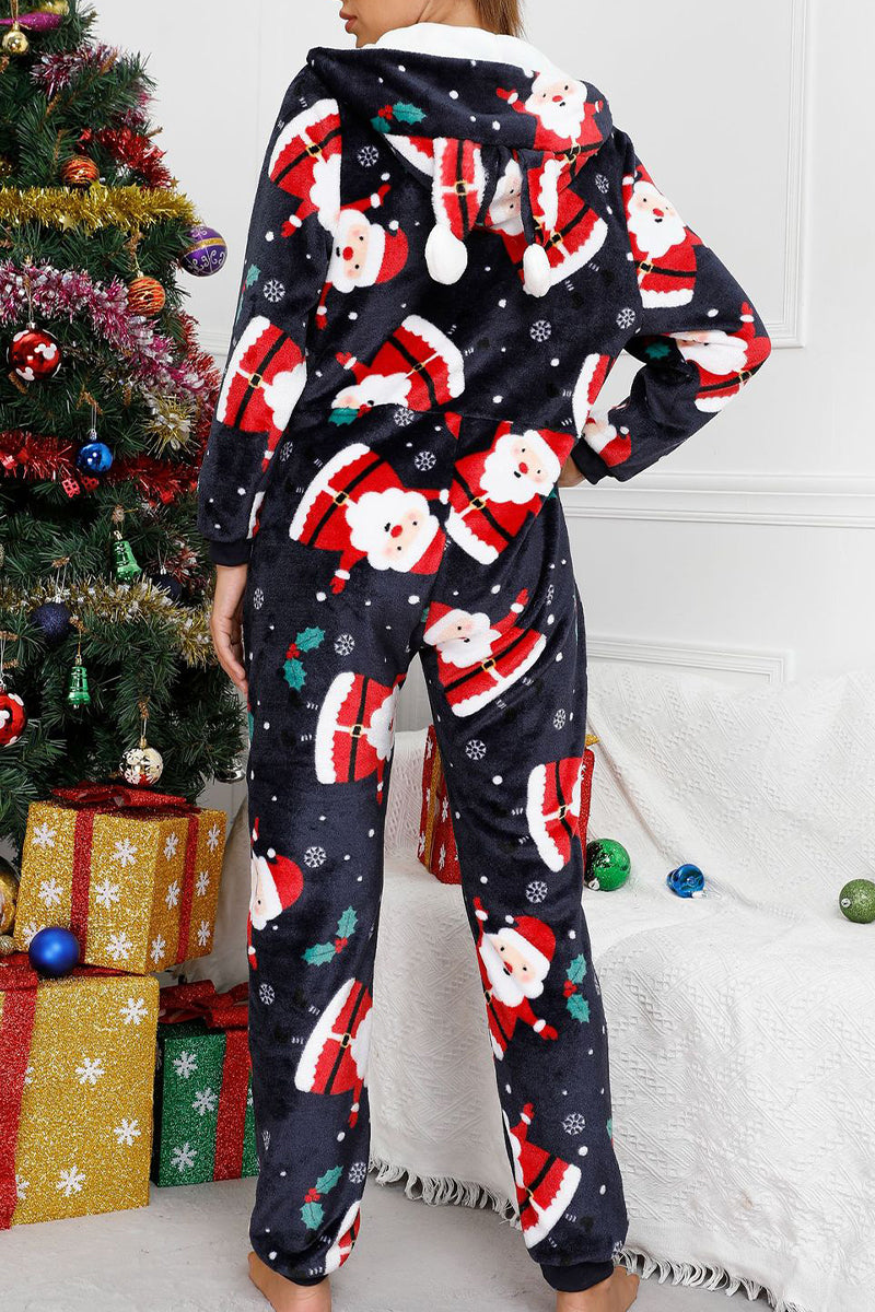 Kaynafashions - Casual Living Print Printing Hooded Collar Loose Jumpsuits