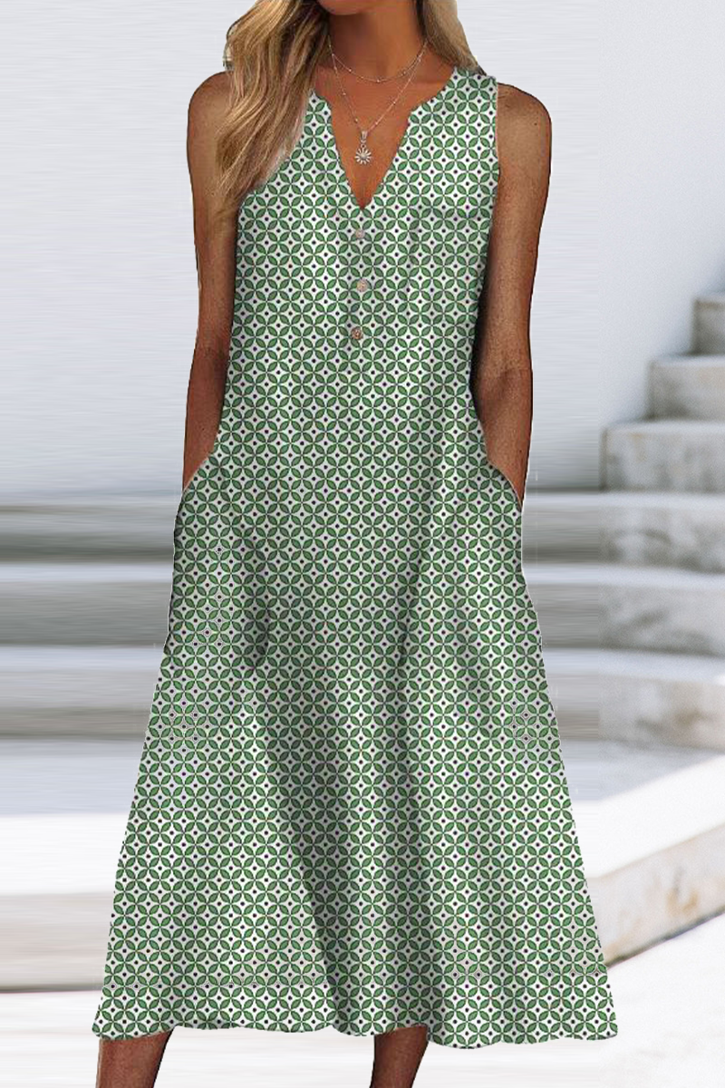 Kaynafashions - Casual Print Patchwork V Neck Straight Dresses(9 Colors)