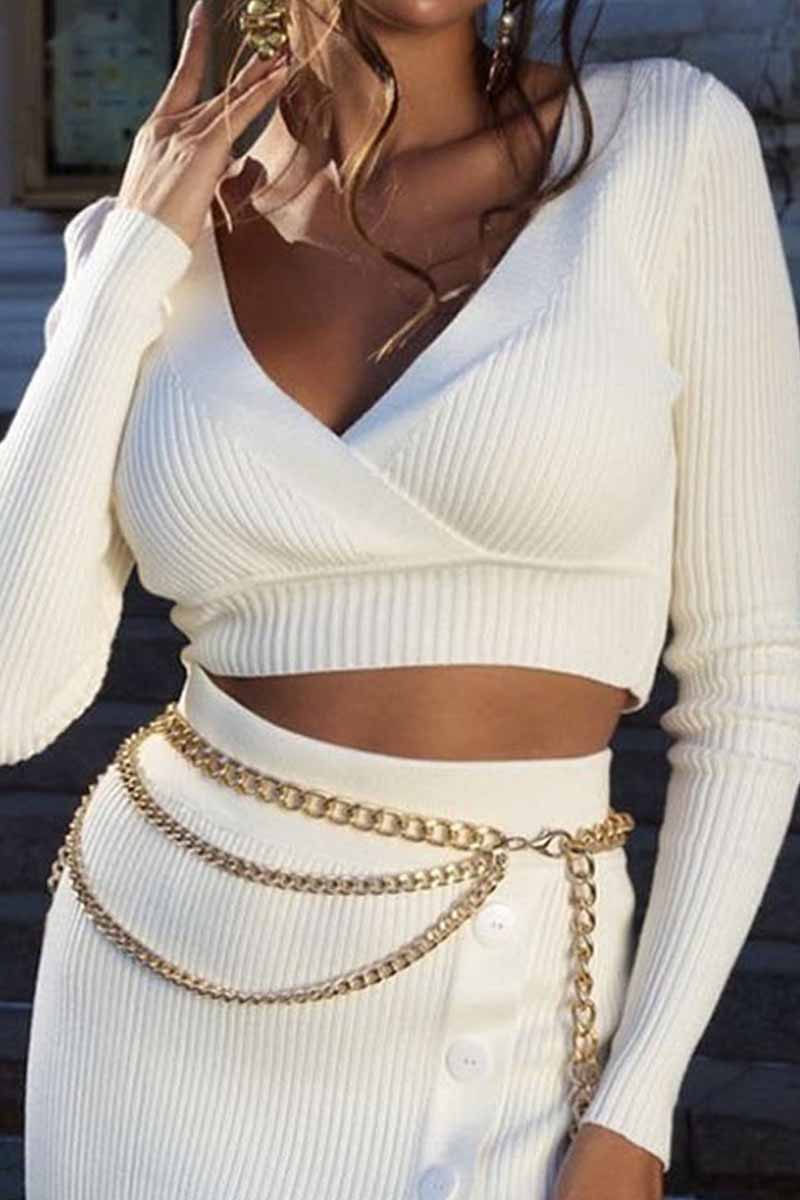 Kaynafashions - Elegant Solid Patchwork V Neck Tops(6 Colors)