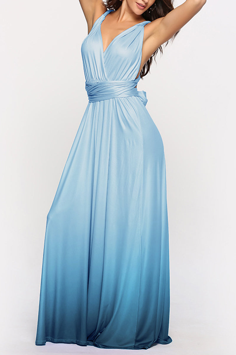 Kaynafashions - Sexy Gradual Change Bandage Contrast V Neck Evening Dress Dresses