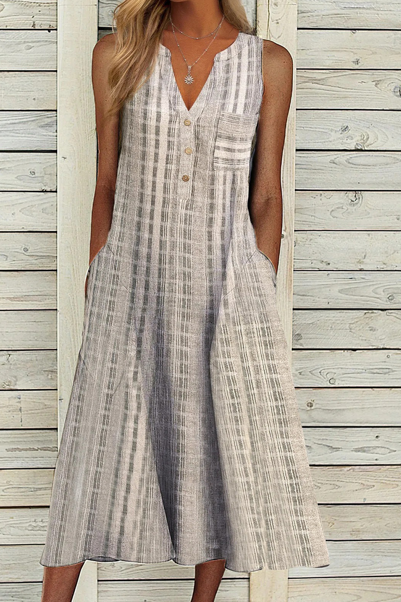 Kaynafashions - Casual Print Patchwork V Neck Straight Dresses(9 Colors)