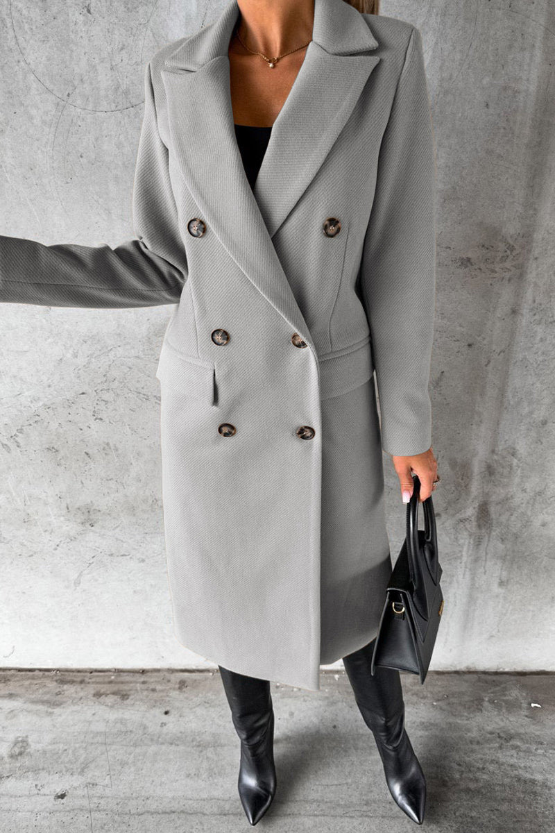 Kaynafashions - Elegant Solid Buttons Turndown Collar Outerwear